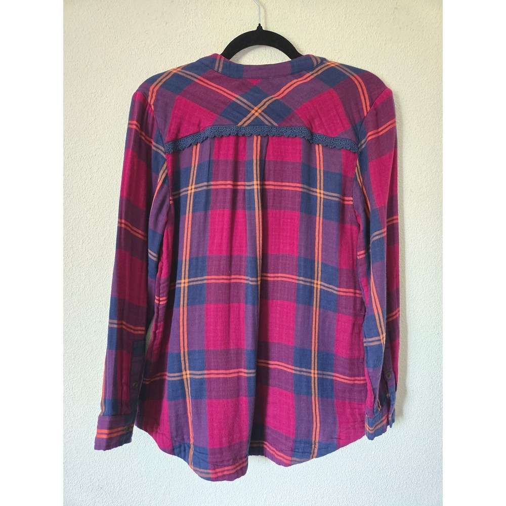 Soft Surroundings Womens XS Plaid Flannel Tunic Top Crochet Lace Trim - Picture 3 of 8